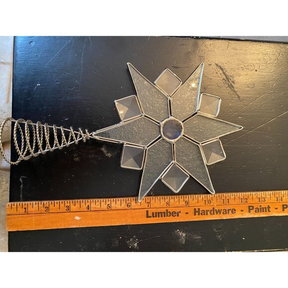 Stained Glass Star Christmas Tree Topper With Clear Textured Glass & Blue Center - Picture 3 of 4